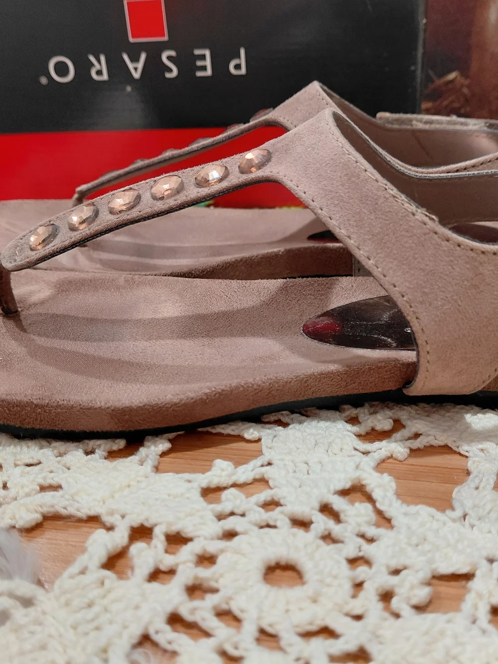 Pesaro Brown Jeweled T-Strap Sandals